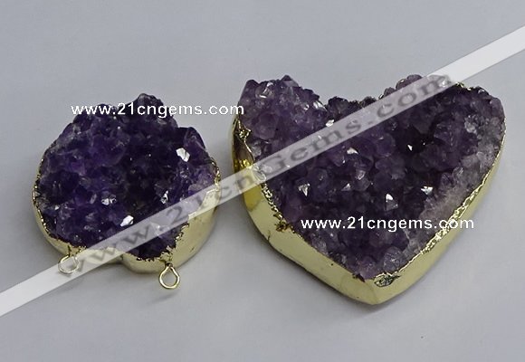 NGC1324 45*50mm - 50*60mm heart druzy amethyst connectors