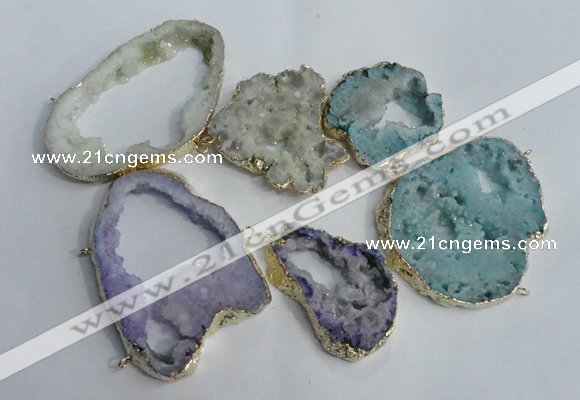 NGC146 40*50mm - 55*70mm freeform plated druzy agate connectors