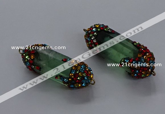 NGC1464 15*40mm - 15*45mm faceted nuggets green fluorite connectors