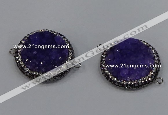 NGC1622 20mm - 28mm flat round druzy quartz connectors wholesale