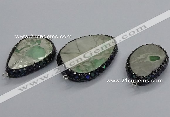 NGC1747 25*35mm - 30*45mm freeform green apple jasper connectors