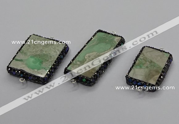 NGC1748 20*40mm - 25*35mm rectangle green apple jasper connectors