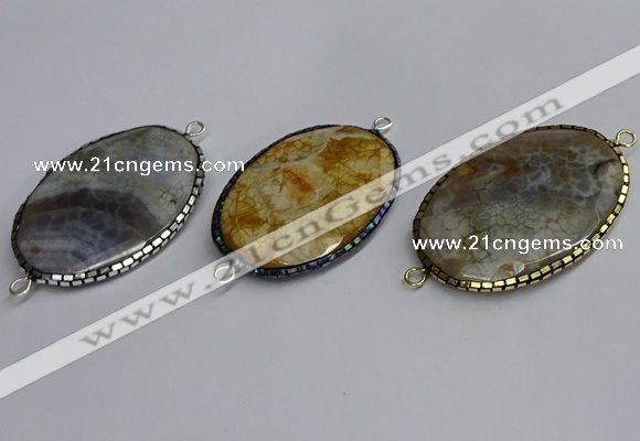 NGC1829 35*50mm oval agate gemstone connectors wholesale