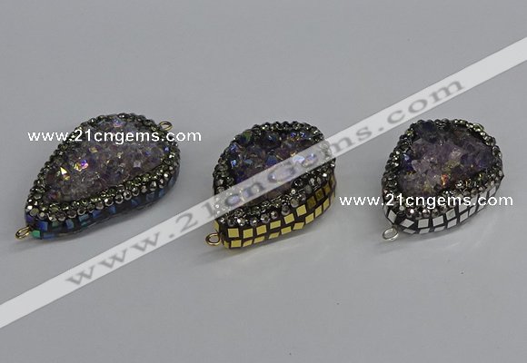 NGC1853 22*30mm - 25*35mm flat teardrop plated druzy amethyst connectors