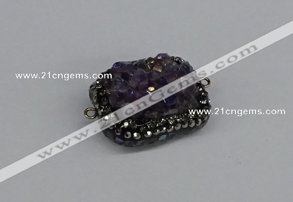 NGC1857 15*35mm - 22*30mm rectangle plated druzy amethyst connectors