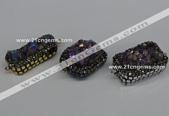 NGC1858 15*35mm - 22*30mm rectangle plated druzy amethyst connectors