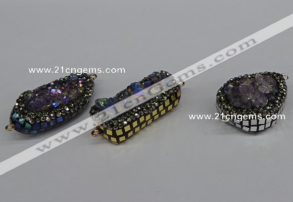 NGC1865 15*30mm - 25*35mm freeform plated druzy amethyst connectors