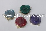 NGC287 23*25mm - 26*28mm carved flower agate gemstone connectors