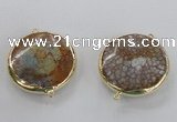 NGC298 35mm flat round agate gemstone connectors wholesale