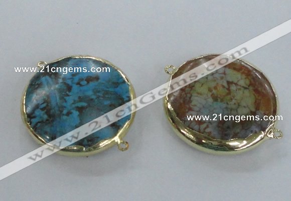 NGC300 35mm flat round agate gemstone connectors wholesale