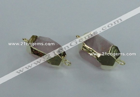 NGC339 15*20mm - 18*25mm faceted nuggets rose quartz connectors