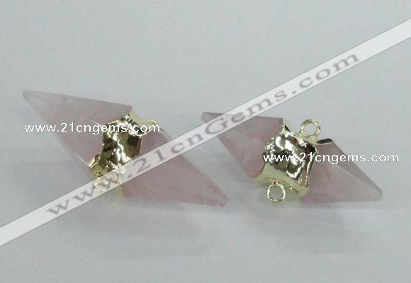 NGC347 18*30mm - 15*45mm faceted bicone rose quartz connectors