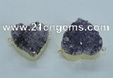 NGC371 33*35mm - 38*40mm heart druzy amethyst gemstone connectors