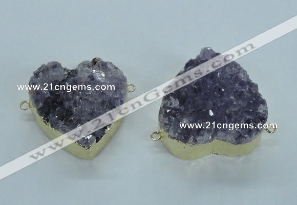 NGC371 33*35mm - 38*40mm heart druzy amethyst gemstone connectors