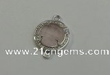 NGC5017 20mm flat round rose quartz with rhinestone connectors