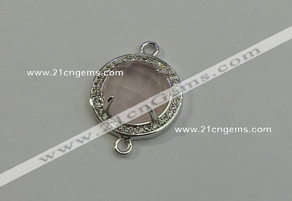 NGC5017 20mm flat round rose quartz with rhinestone connectors