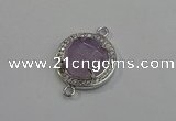 NGC5018 20mm flat round amethyst with rhinestone connectors