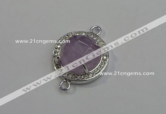 NGC5018 20mm flat round amethyst with rhinestone connectors