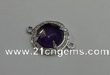 NGC5019 20mm flat round amethyst with rhinestone connectors