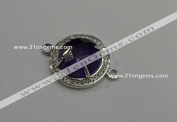 NGC5019 20mm flat round amethyst with rhinestone connectors