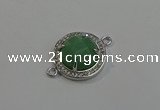 NGC5020 20mm flat round green aventurine with rhinestone connectors