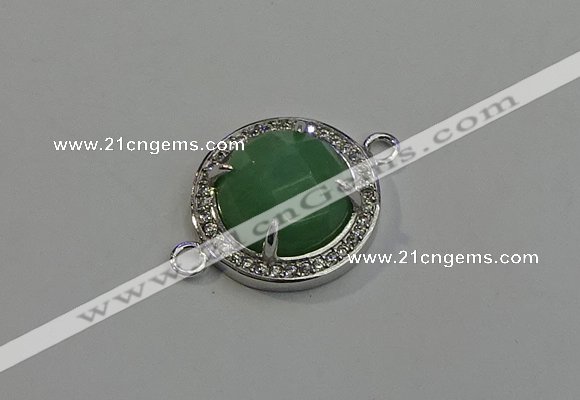 NGC5020 20mm flat round green aventurine with rhinestone connectors