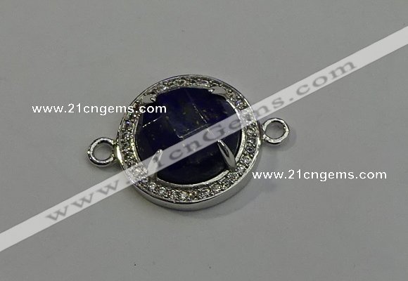 NGC5022 20mm flat round lapis lazuli with rhinestone connectors
