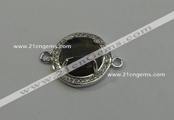 NGC5024 20mm flat round labradorite with rhinestone connectors