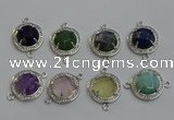 NGC5025 20mm flat round mixed gemstone connectors wholesale