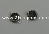 NGC5043 12mm - 14mm flat round druzy agate with rhinestone connectors