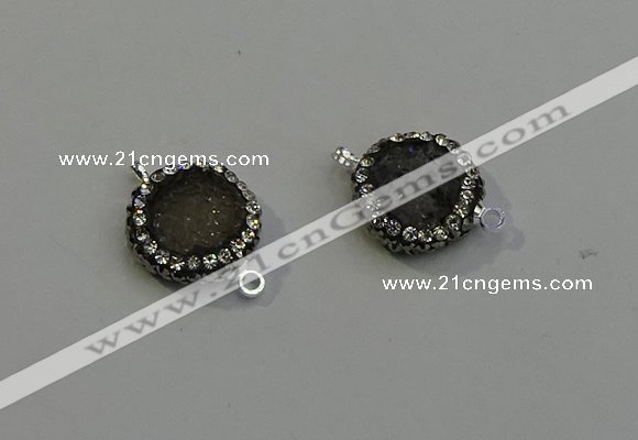 NGC5043 12mm - 14mm flat round druzy agate with rhinestone connectors