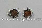 NGC5044 12mm - 14mm flat round druzy agate with rhinestone connectors