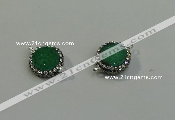 NGC5045 12mm - 14mm flat round druzy quartz with rhinestone connectors