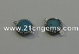 NGC5046 12mm - 14mm flat round druzy quartz with rhinestone connectors