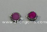 NGC5047 12mm - 14mm flat round druzy quartz with rhinestone connectors