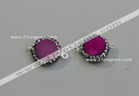 NGC5047 12mm - 14mm flat round druzy quartz with rhinestone connectors