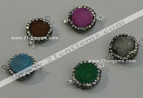 NGC5050 12mm - 14mm flat round druzy quartz with rhinestone connectors