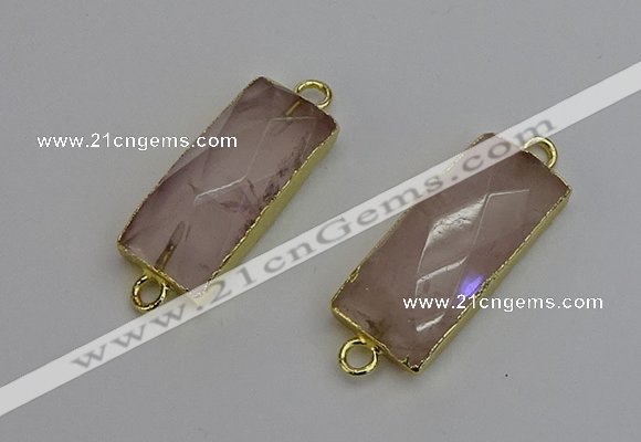 NGC5077 12*30mm - 15*35mm faceted rectangle rose quartz connectors