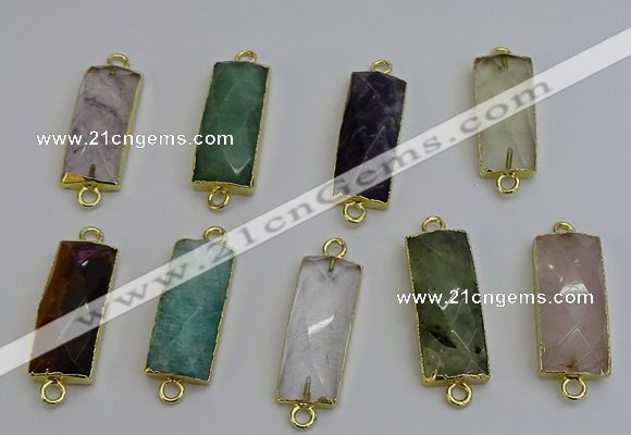 NGC5092 12*30mm - 15*35mm faceted rectangle mixed gemstone connectors