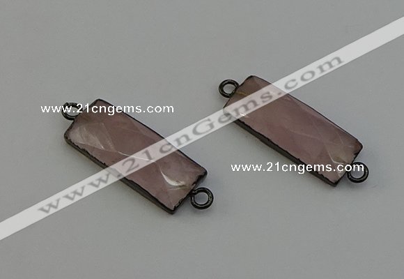 NGC5189 12*30mm - 15*30mm faceted rectangle rose quartz connectors