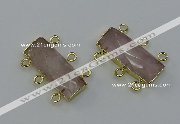 NGC5351 12*30mm - 15*30mm faceted rectangle rose quartz connectors