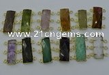 NGC5372 12*30mm - 15*30mm faceted rectangle mixed gemstone connectors