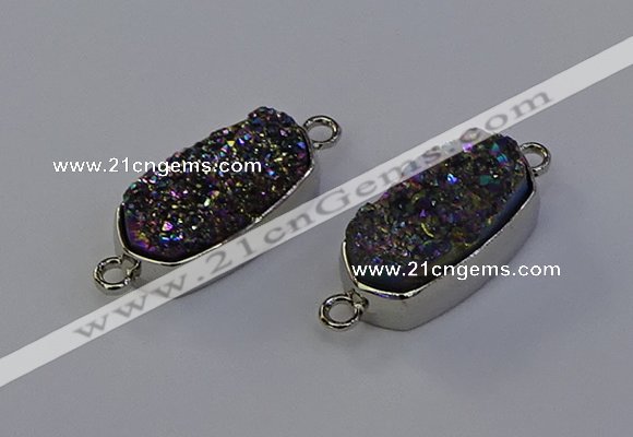 NGC5552 10*22mm - 12*25mm freeform plated druzy quartz connectors