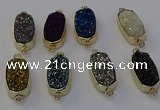 NGC5568 10*22mm - 12*25mm freeform plated druzy quartz connectors