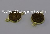 NGC5595 15mm - 16mm coin plated druzy agate connectors wholesale