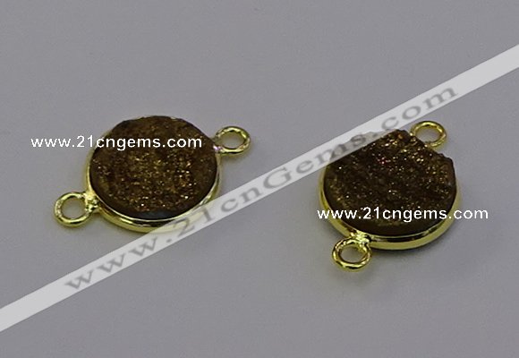 NGC5595 15mm - 16mm coin plated druzy agate connectors wholesale