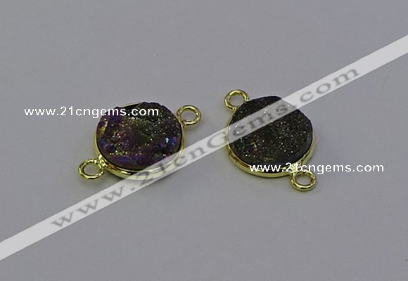 NGC5598 15mm - 16mm coin plated druzy agate connectors wholesale