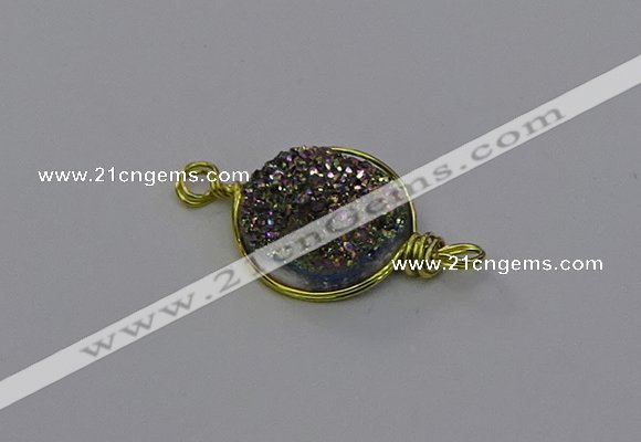 NGC5608 15mm - 16mm coin plated druzy quartz connectors wholesale