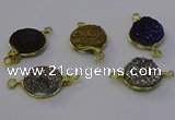 NGC5613 15mm - 16mm coin plated druzy quartz connectors wholesale