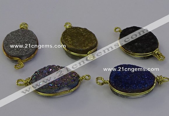 NGC5624 15*20mm oval plated druzy quartz connectors wholesale